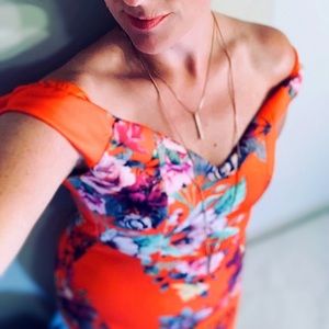 🧡ASOS: Floral Off-the-Shoulder Pencil Dress🧡